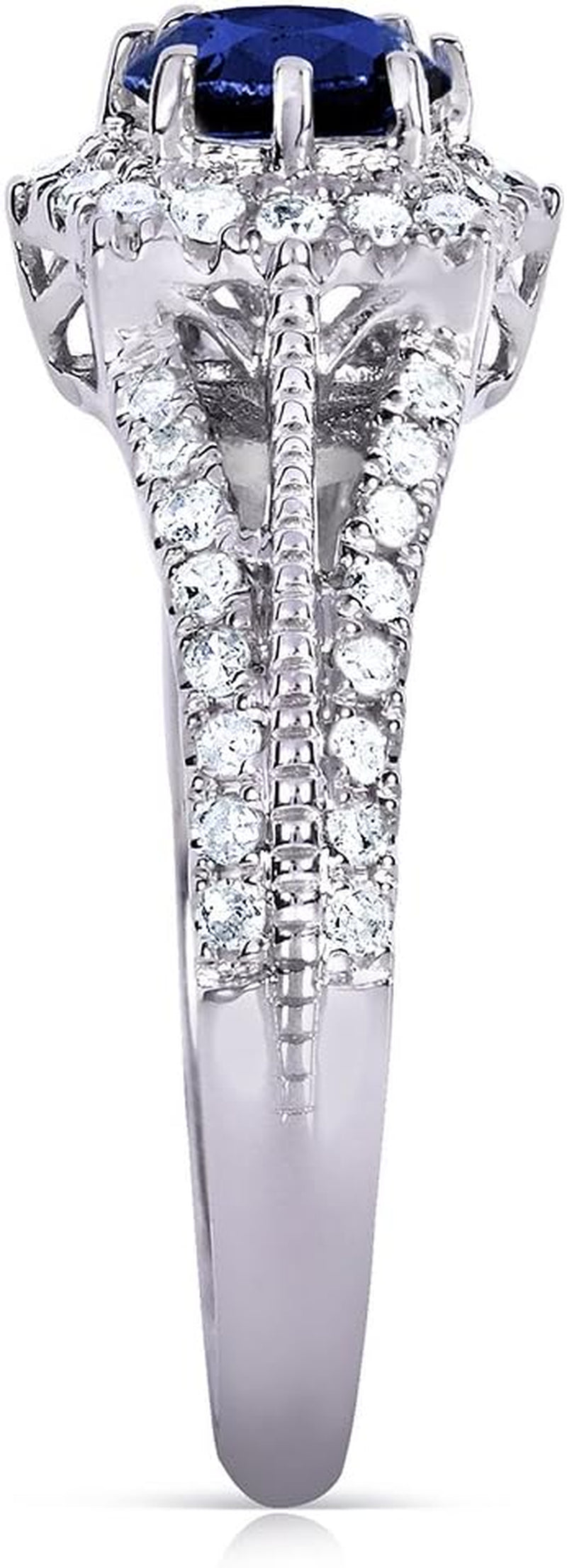 Vintage Style Sapphire & Diamond Engagement Ring 1 Carat (Ctw) in 14K White Gold