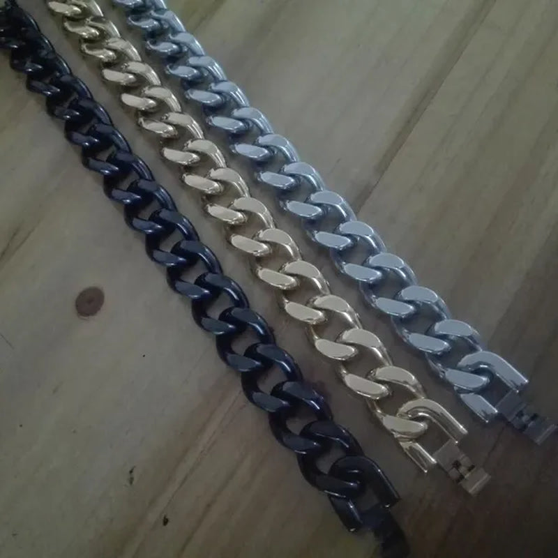 Gold / Black / silver stainless steel curb chain toggle bracelet bangle size : 15mm 21cm jewelry for men women