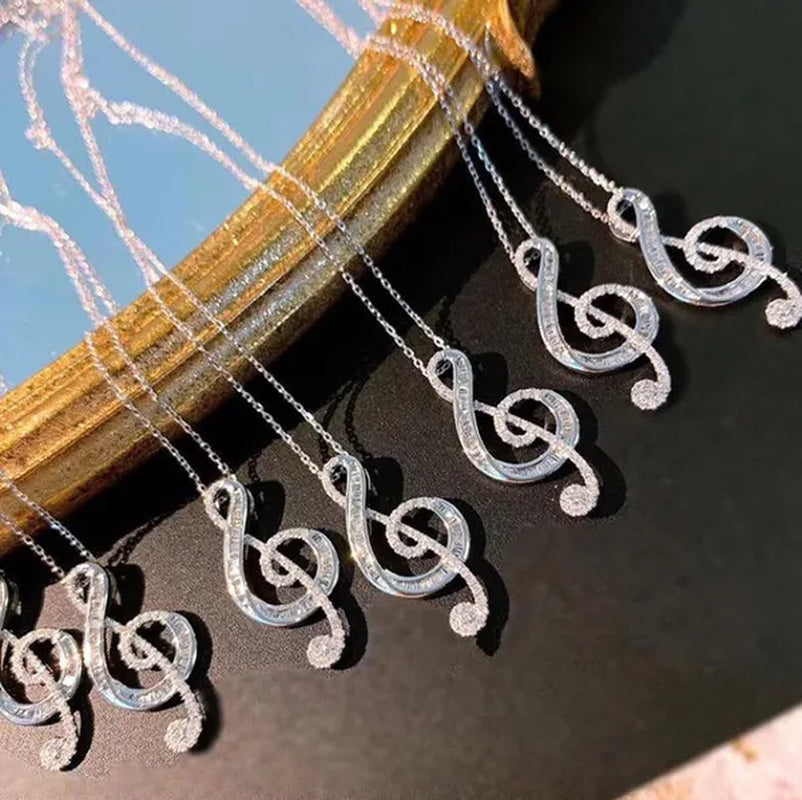 Fashion Jewelry 35 Points Note Music Notation 925 Sterling Silver Diamond Pendant Necklace