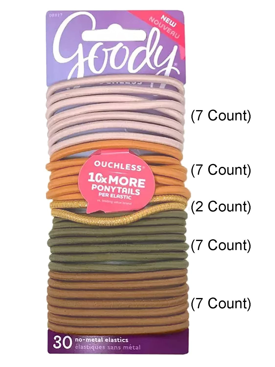 Womens Ouchless Braided Elastics Ties - 30 Count, Primal Neutrals - 4MM for Medium Hair - Pain-Free Hair Accessories for Women Perfect for Long Lasting Braids, Ponytails and More