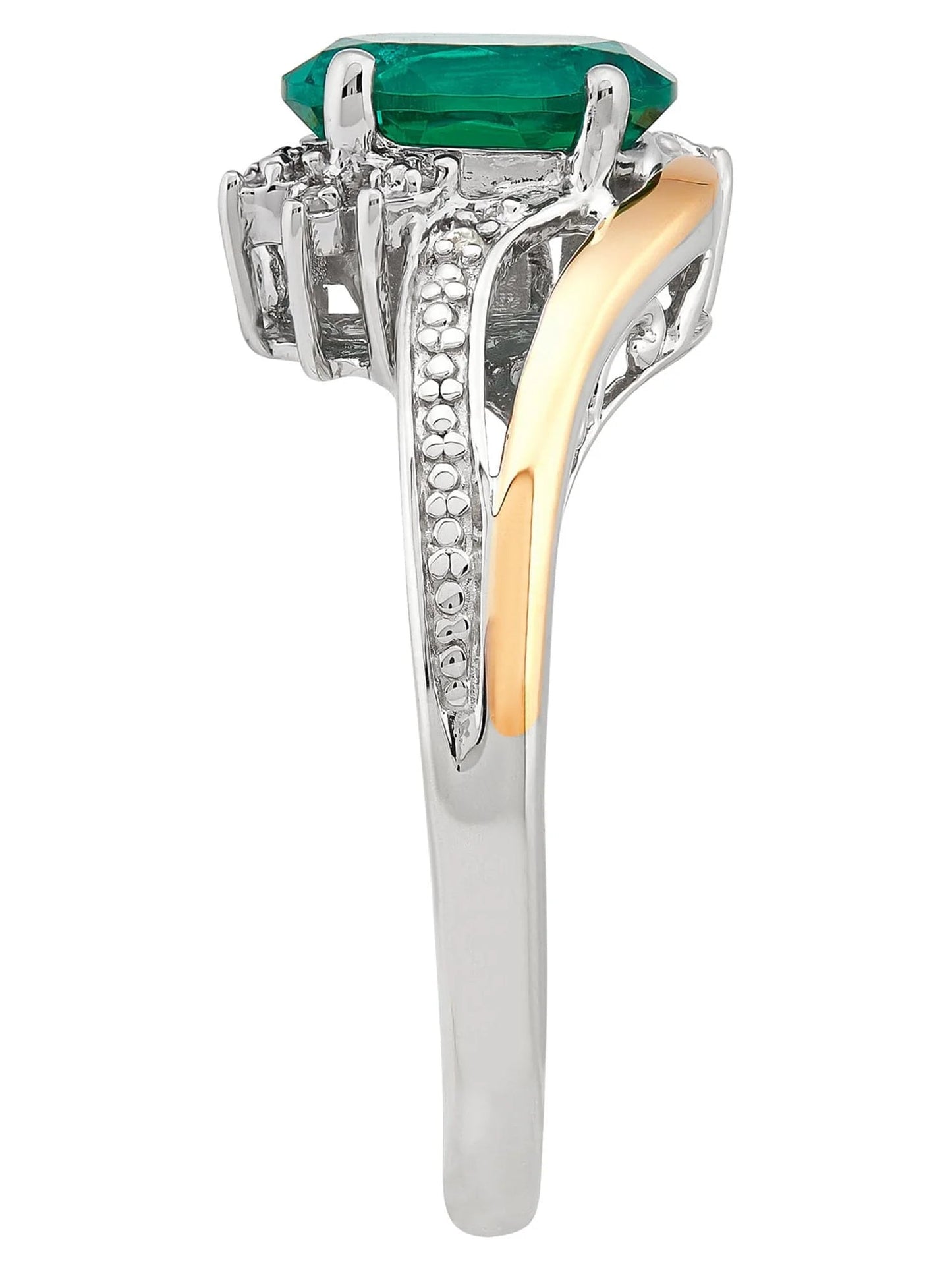 Created Emerald Diamond Accent Ring in Sterling Silver and 10K Yellow Gold