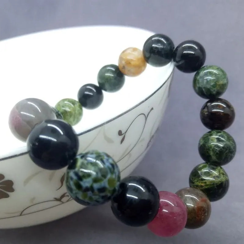 5A African Natural Stone Colorful Tourmaline Apyrite Beads Bracelet Charm