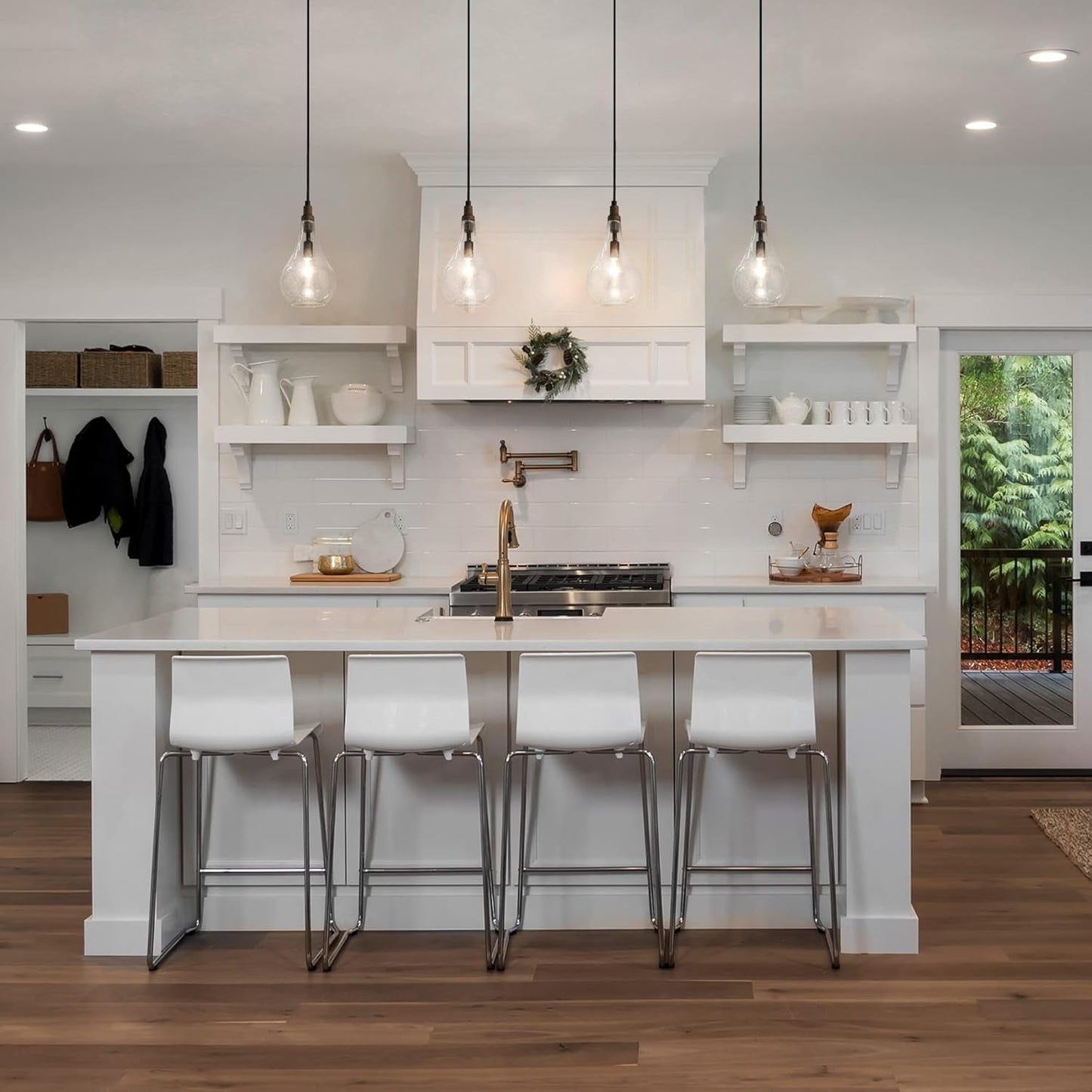 Farmhouse Wood and Glass Pendant Lighting for Kitchen Island Bedroom, Dining Room, Entryway, Sink, Breakfast Nook