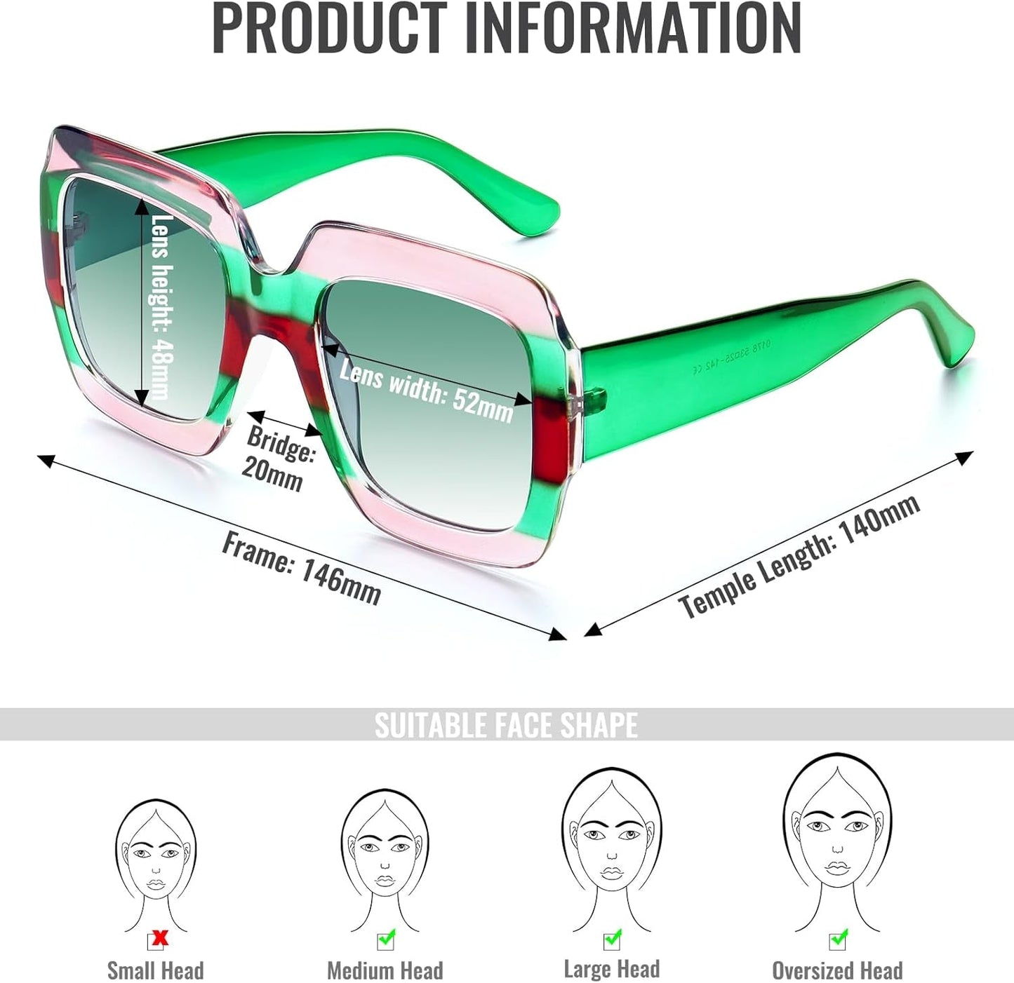 Oversized Square Sunglasses Womens Retro Shades Luxury Big Sun Glasses UV400 Protection S0178