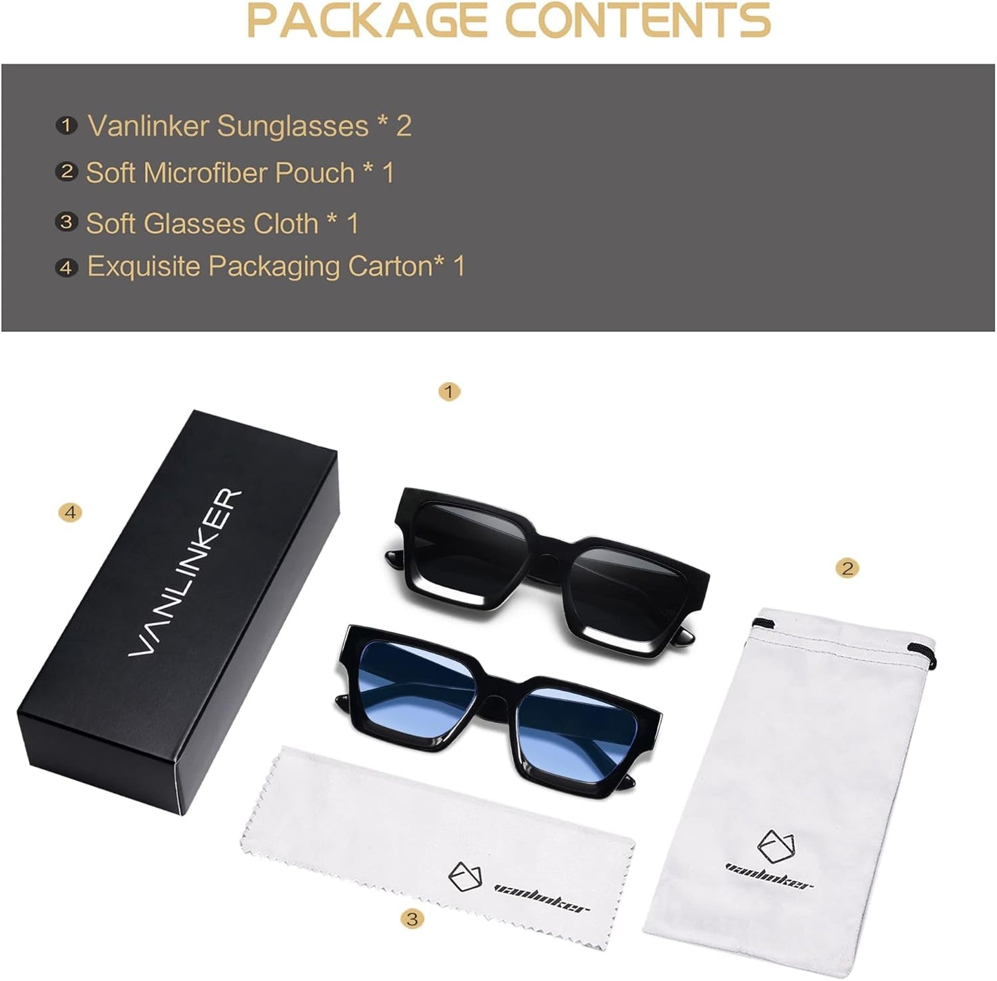 Thick Square Sunglasses for Men Women Retro Chunky Rectangle Shades UV400 Protection VL9731