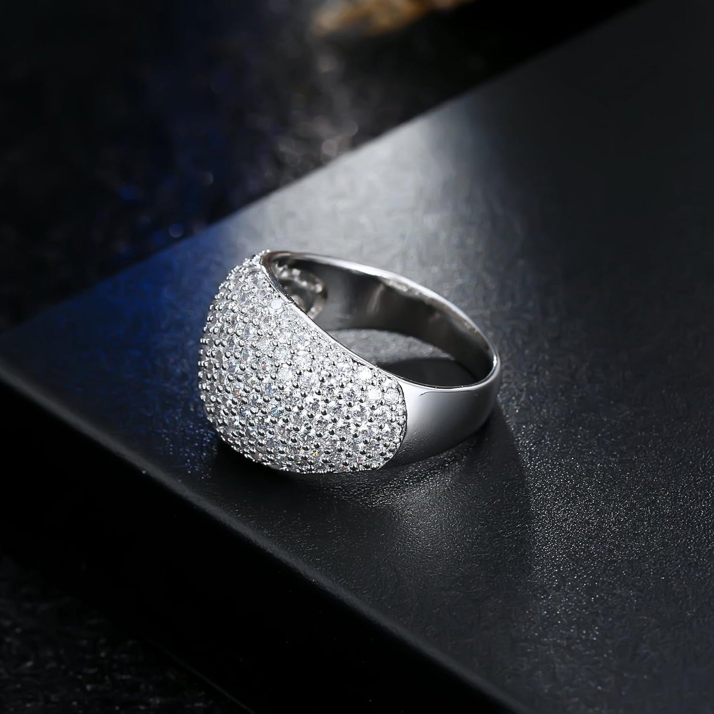 Diamond Accent Dome Ring - Sliver Fashion Rings for Women Big Hollow Women Wedding Band Cubic Zirconia Statement Rings for Women 5-11