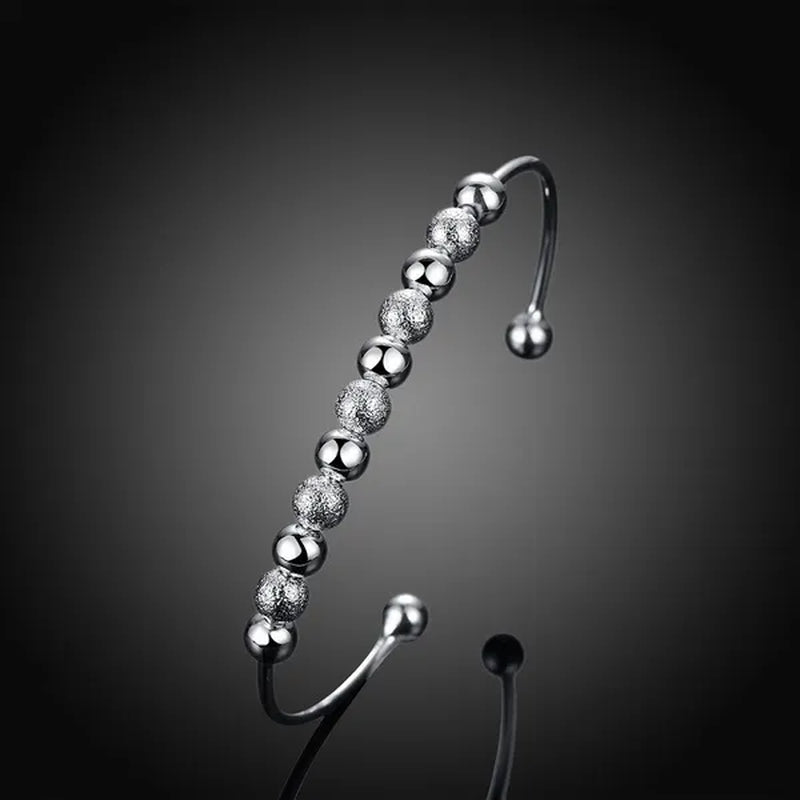 Fashion 925 Sterling Silver Women'S Fine round Beads Bangle Bracelet Party Friend Cool Gift