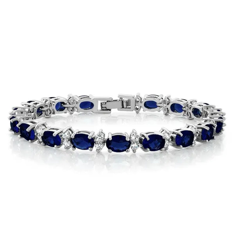 Gem Stone King 925 Sterling Silver Gorgeous Oval and Round Sparkling Cubic Zirconia CZ Tennis Bracelet Jewelry Gift