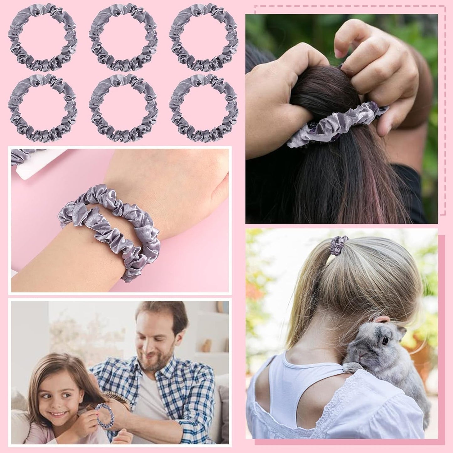 12Pcs Satin Scrunchies, Silver Gray Satin Hair Ties Elastic Hair Bands Ponytail Holder Hair Accessories for Women Girls