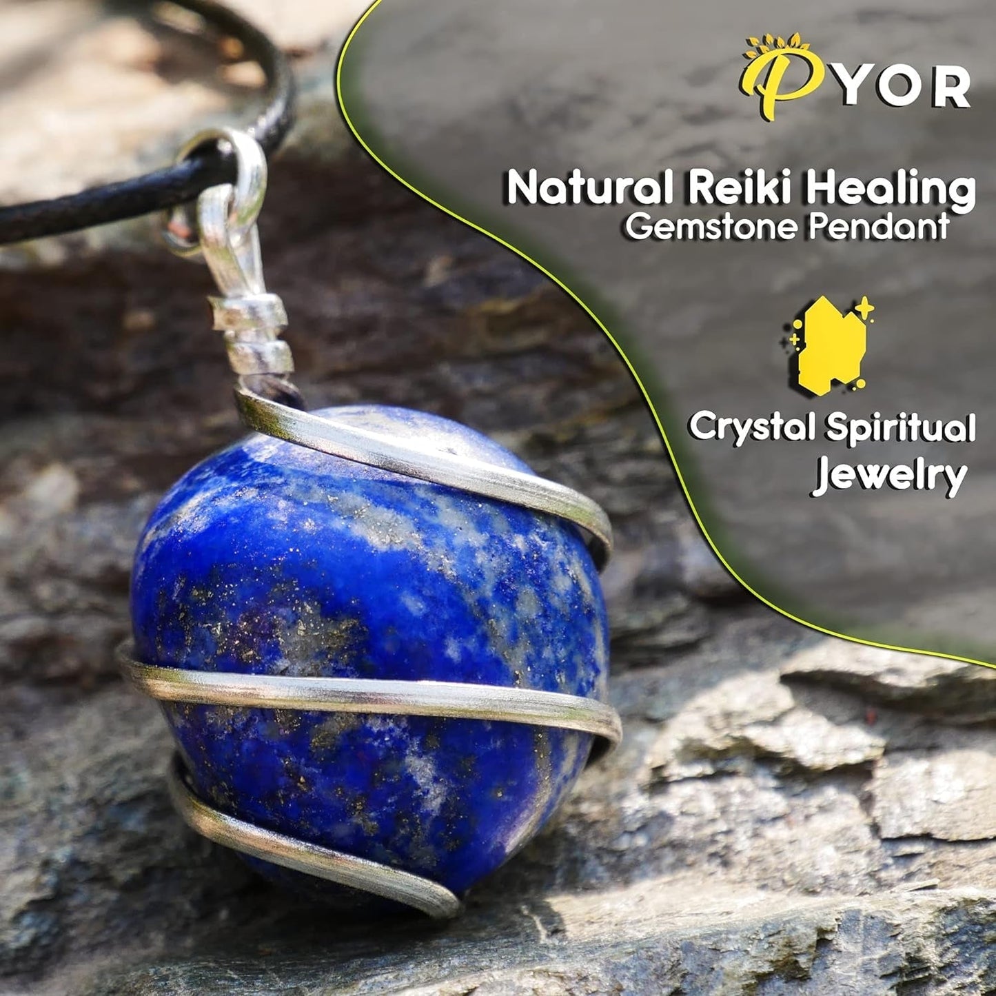 Lapis Lazuli Tumbled Stone Necklace Pendant Handmade Spiritual Jewelry for Women Reiki Chakra Healing Crystal Necklaces Gems Pendants Positive Energy Good Luck Gift Silver Wire Wrapped Crystals