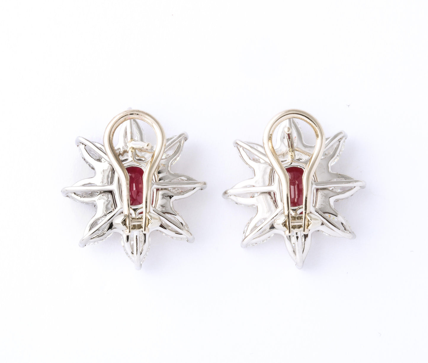 Vibrant 4.23 Carat Ruby and Pear Shaped Diamond Platinum Earrings