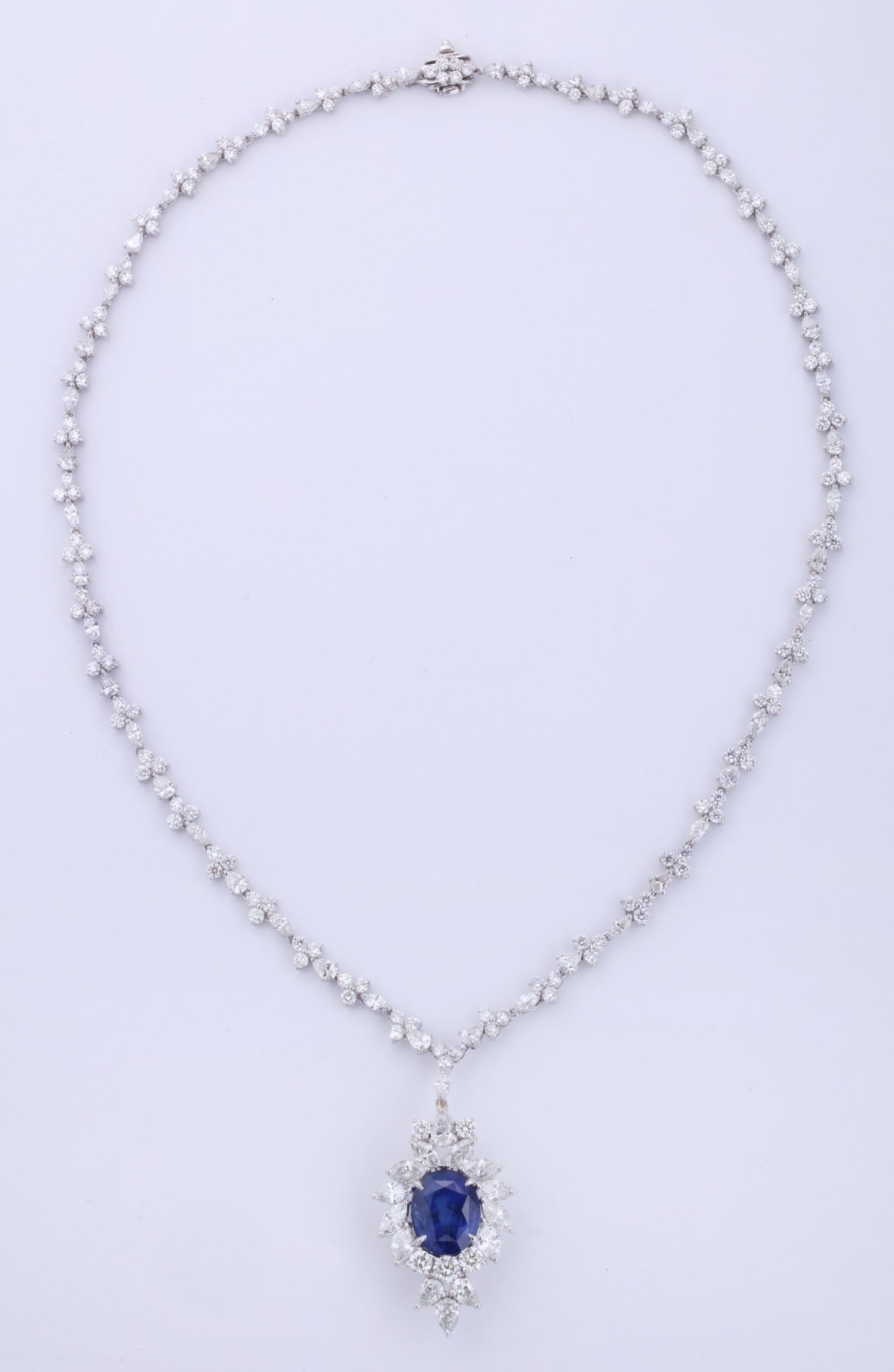 Vivid Blue Ceylon Sapphire and Diamond Platinum Pendant Necklace