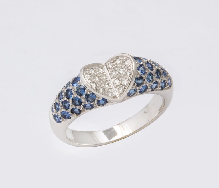 Exquisite Blue Sapphire and Diamond Heart Ring in White Gold