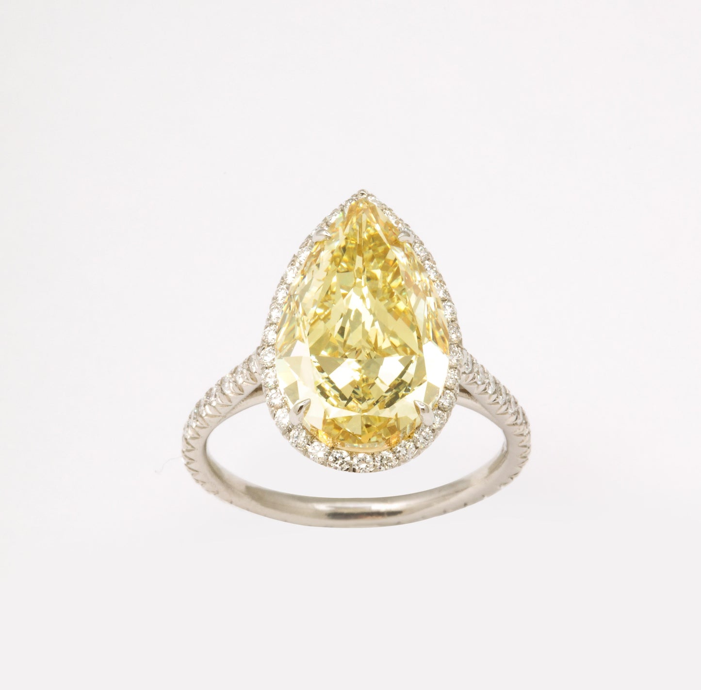 5.12 Carat Fancy Yellow Pear Diamond Engagement Ring in Platinum