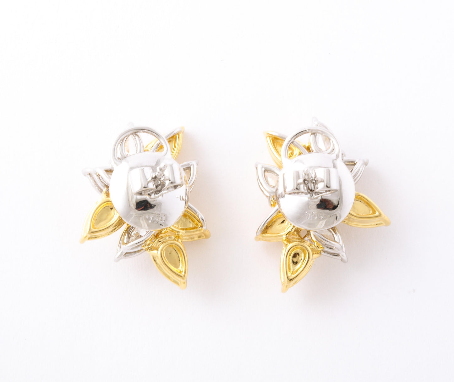 Fancy Yellow and White Diamond Pear Cluster 18k Gold Earrings