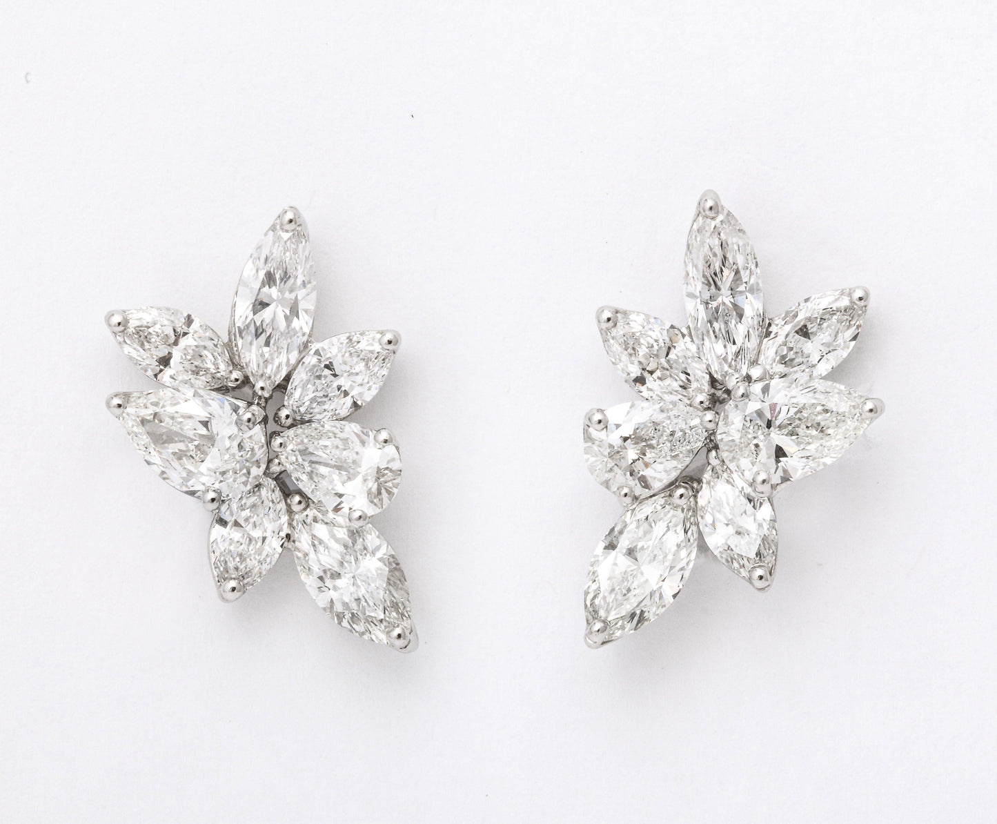 Elegant 7.39 Carat Pear and Marquise Diamond Platinum Cluster Earrings