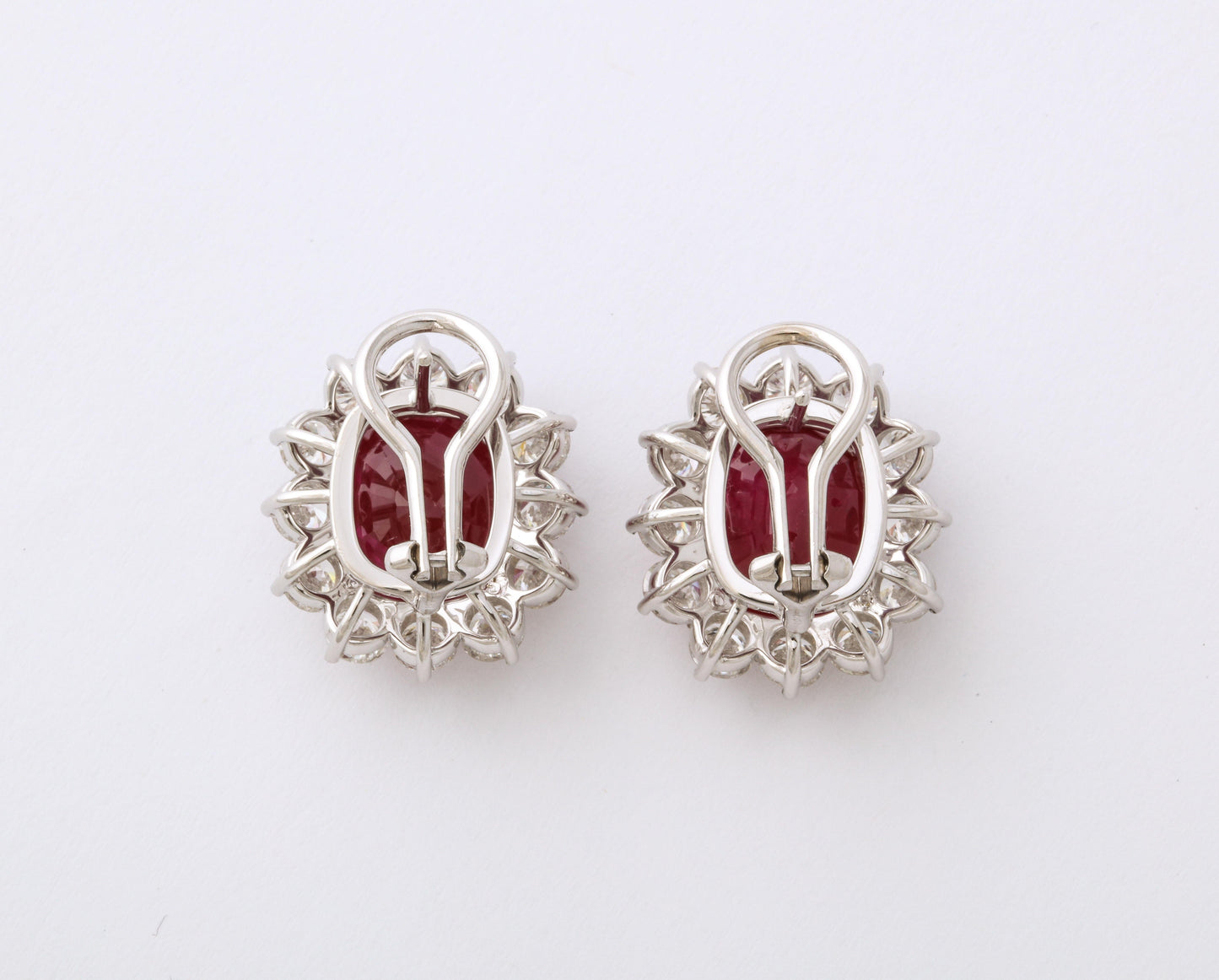 Certified Cushion Cut Intense Red Ruby and Diamond Earrings