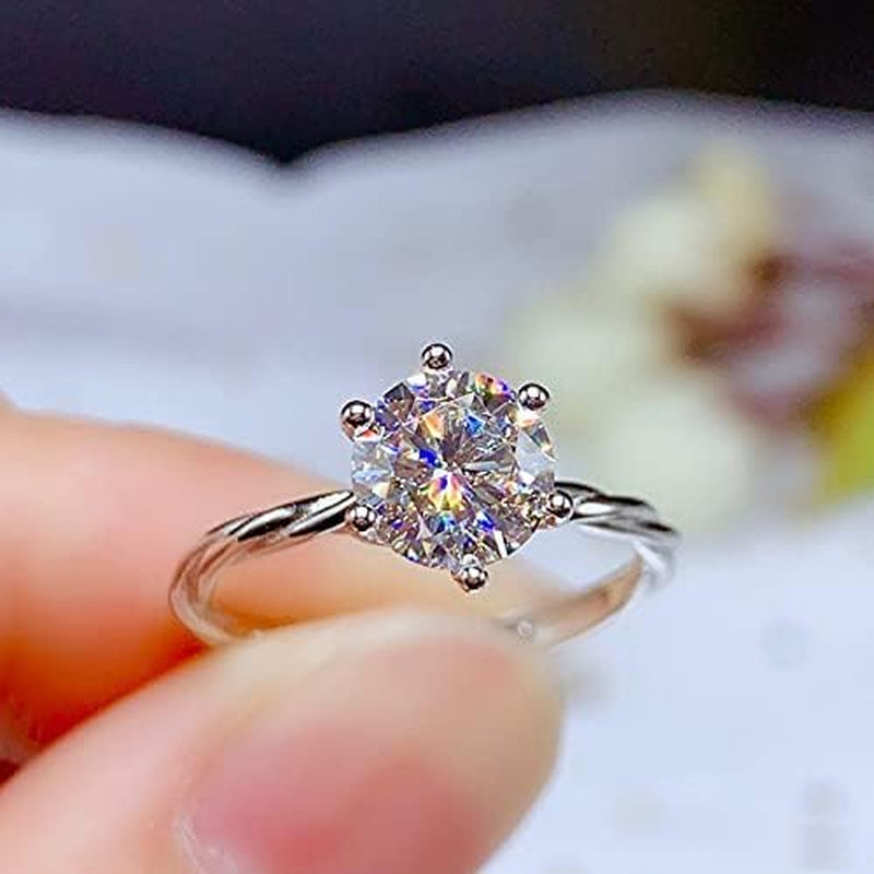 Shiny Full Diamond Ring 2Carat round Cut Cubic Zirconia Promise Wedding Ring for Women Silver Ring CZ Cocktail Ring Eternity 950 Platinum Simulate Moissanite Ring Adjustable Ring 020