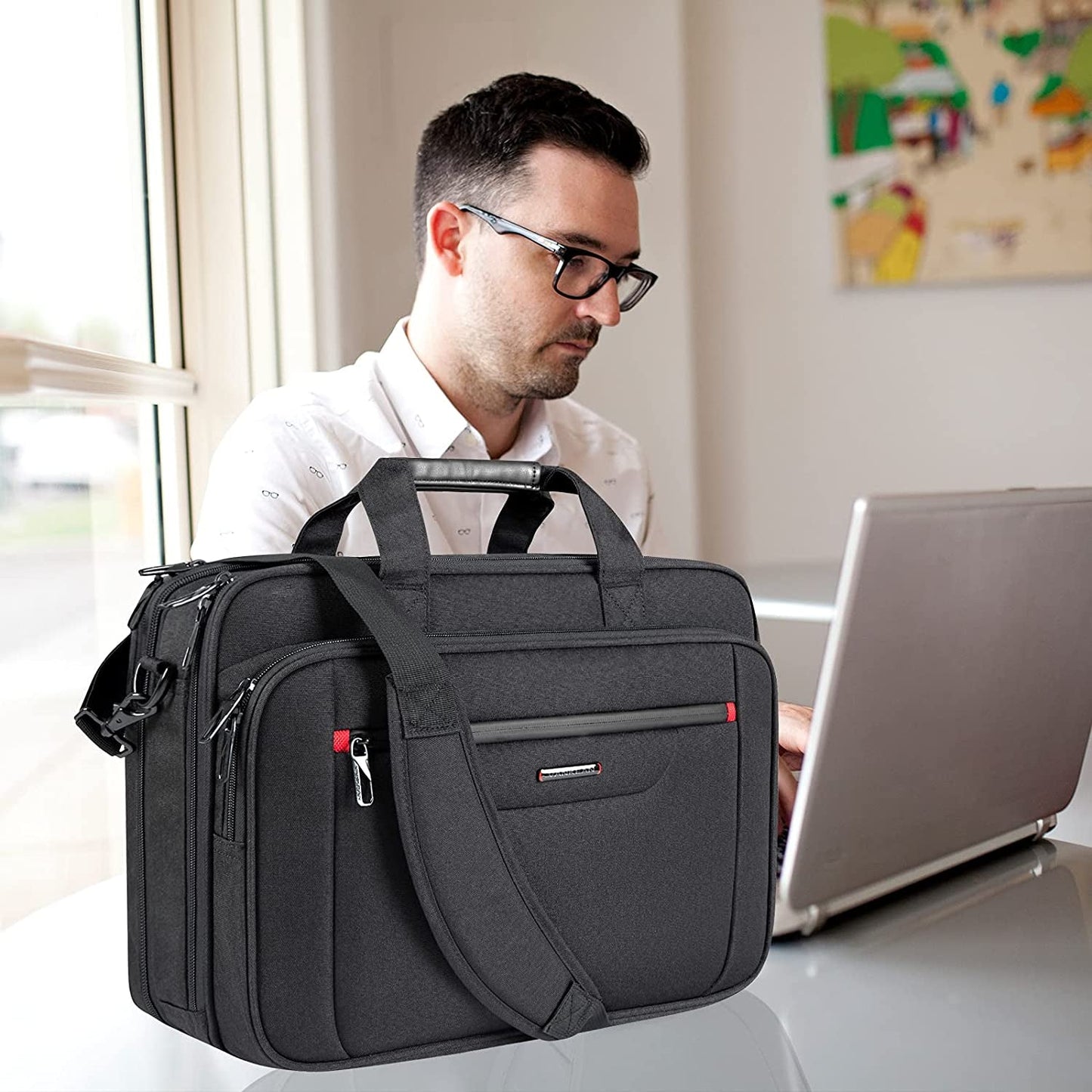 Laptop Briefcase Premium Laptop Case Fits up to 17.3 Inch Business Shoulder Bag Laptop Expandable Water-Repellent Messenger Bag for Men/Women Computer Bag for Travel/Business/Black