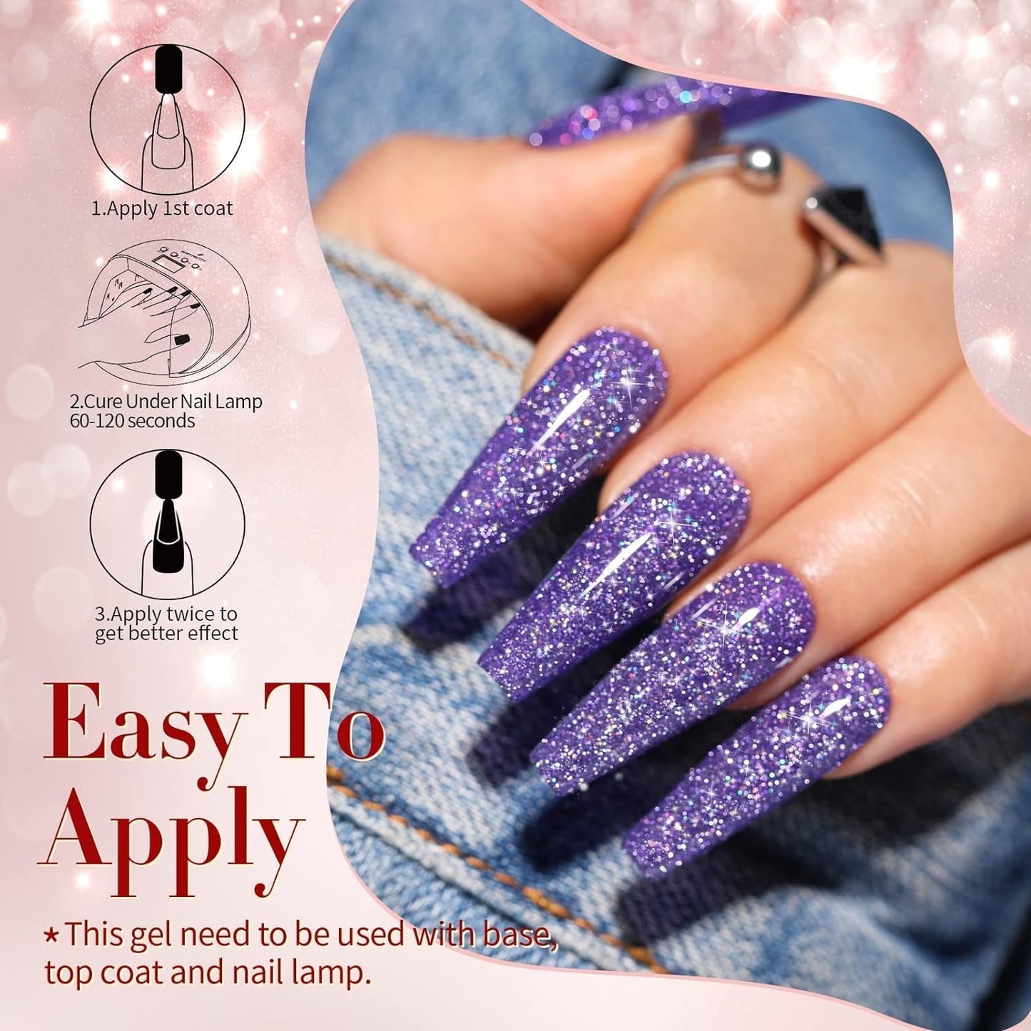 Reflective Glitter Gel Polish Colorful Sparkly Shiny Disco DJ LED Gel Nail Polish Nail Varnish 6PCS 10ML