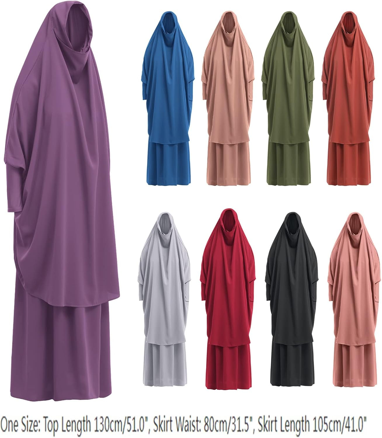 Prayer Clothes for Muslim Women Islamic Abaya Suit Maxi Skirt + Khimar Hijab 2Pcss Burka Jilbab Kaftan