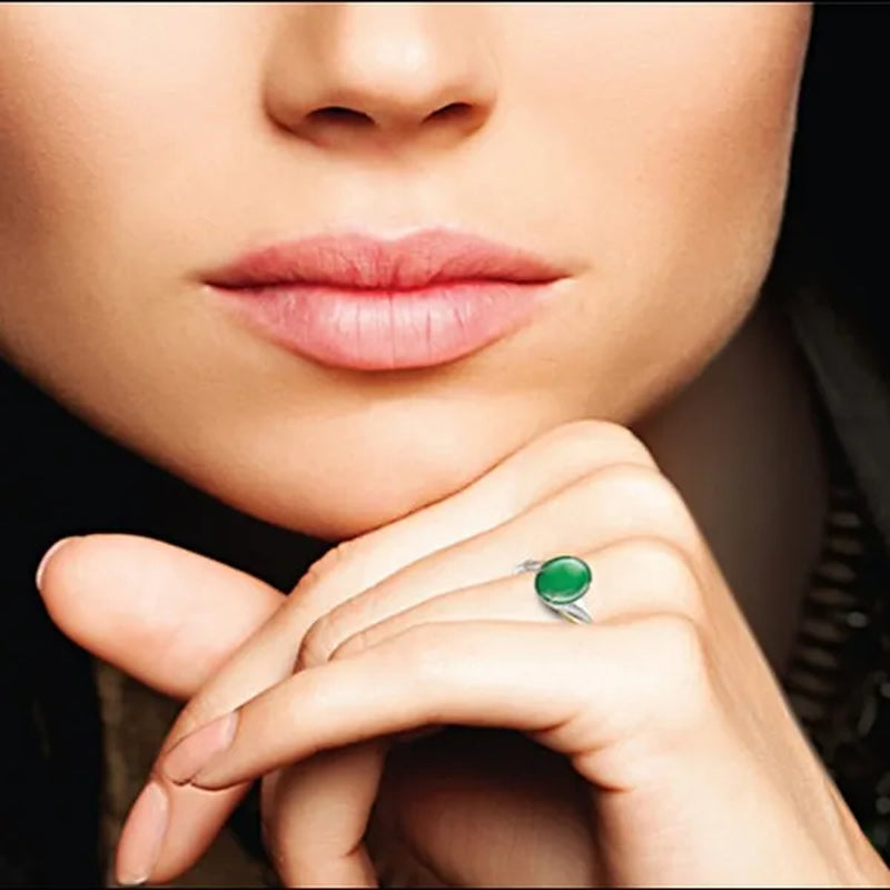Exquisite Empress Burma Burma Jade 925 Sterling Silver Ring Green Jade Gemstone Ring Bright Diamond Simple Ring, Elegant and Fashionable Ladies Jewelry Accessories Anniversary, Gift for Wife, Mother, Daughter, Friend