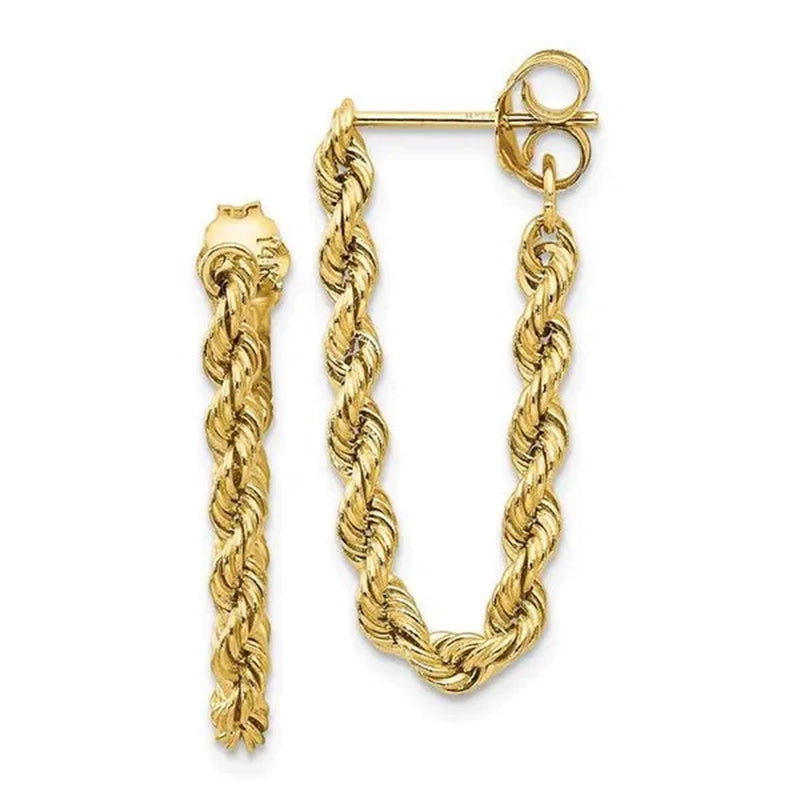 Finest Gold 8 X 28 Mm 14K Yellow Gold Hollow Rope Earrings, Pair - WORLD TIME VISITS