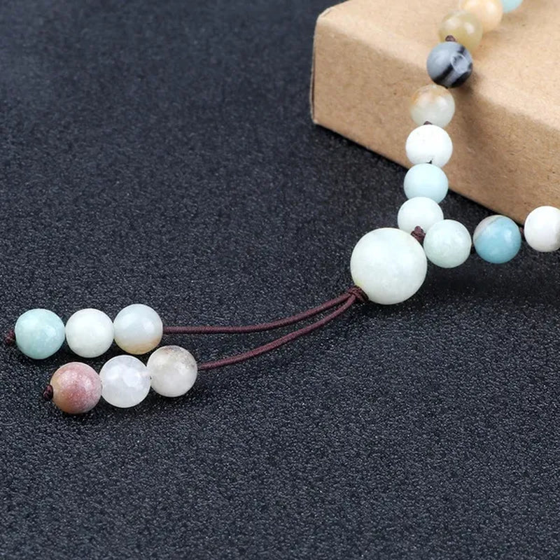 High Quality Men Bracelets 108 Mala Amazonite Beads Natural Stone Elastic Knot Bracelet&Necklace for Women Charms Yoga Jewelry
