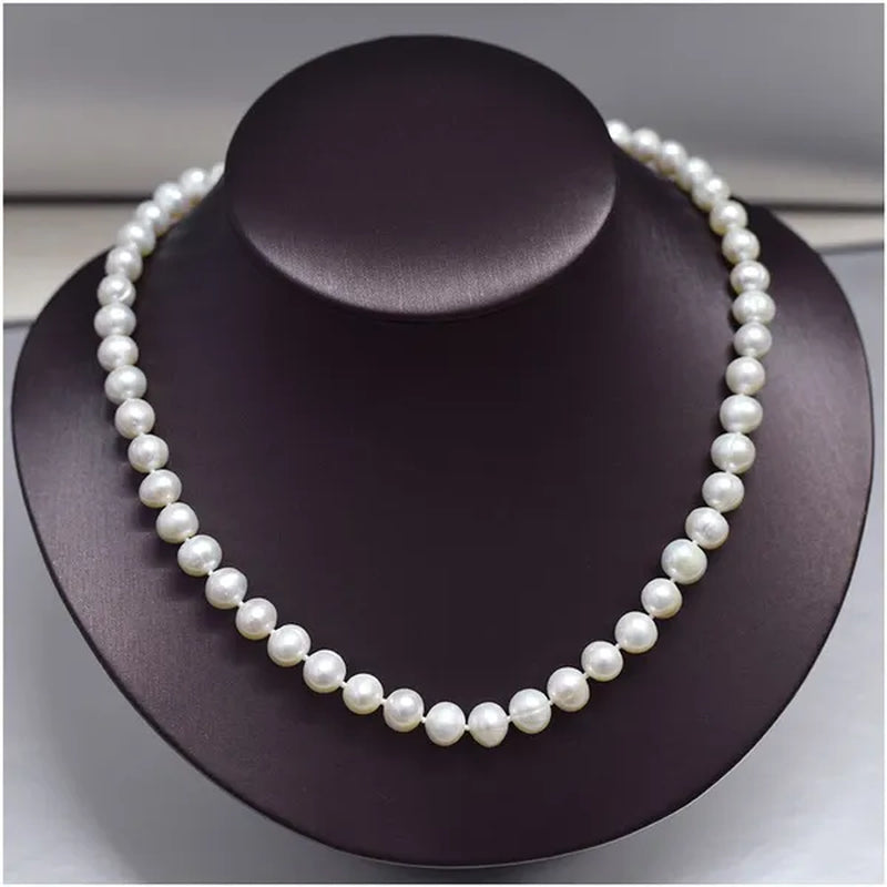 Genuine 8-9MM Nearly Round Natural Freshwater Pearl Necklace for Women Birthday Gifts Fine Jewelry