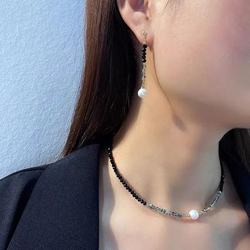 Luxury Natural Black Spinel Moonstone Pearl Necklace Earring Bracelet Set Creative Women's Gemstone Beaded Thin Bracelet Clavicle Chain Necklace Tassel Stud Earrings Dangle Earrings Sparking Birthday Anniversary Halloween Christmas Jewelry Set Gift