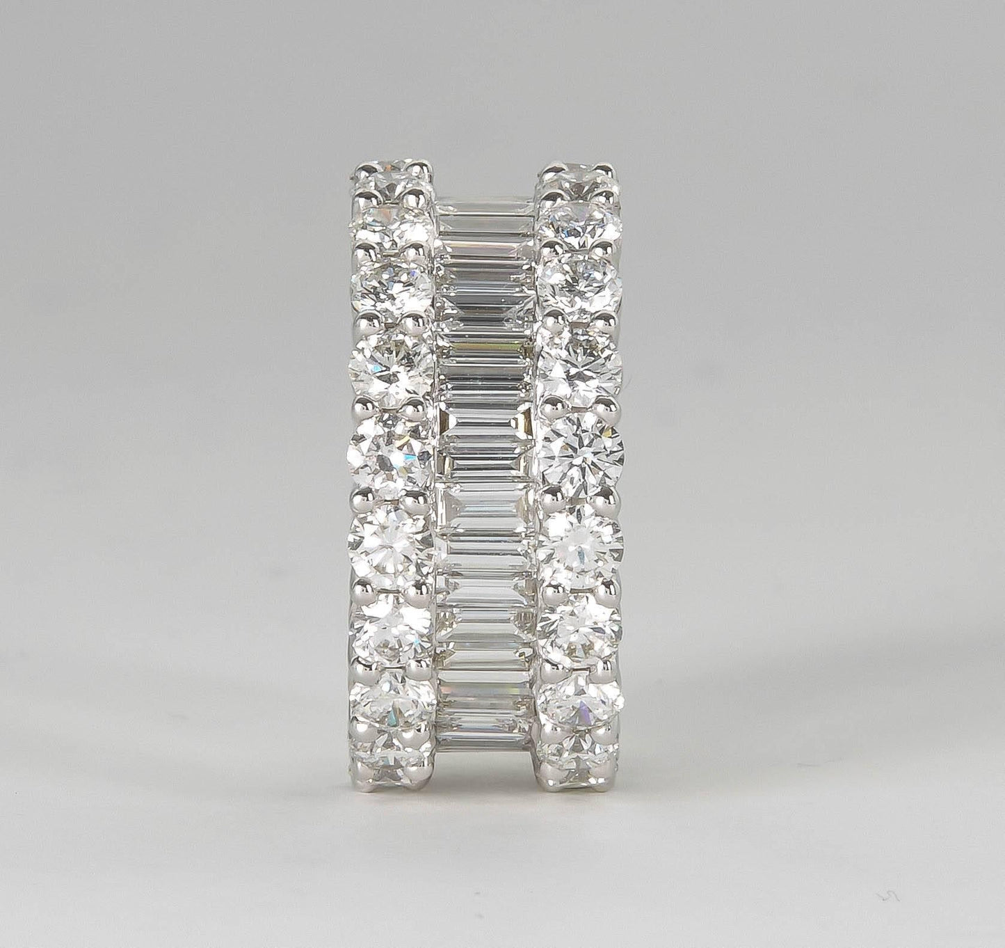Wide 8.82ct Baguette and Round Diamond Gold Eternity Band Ring