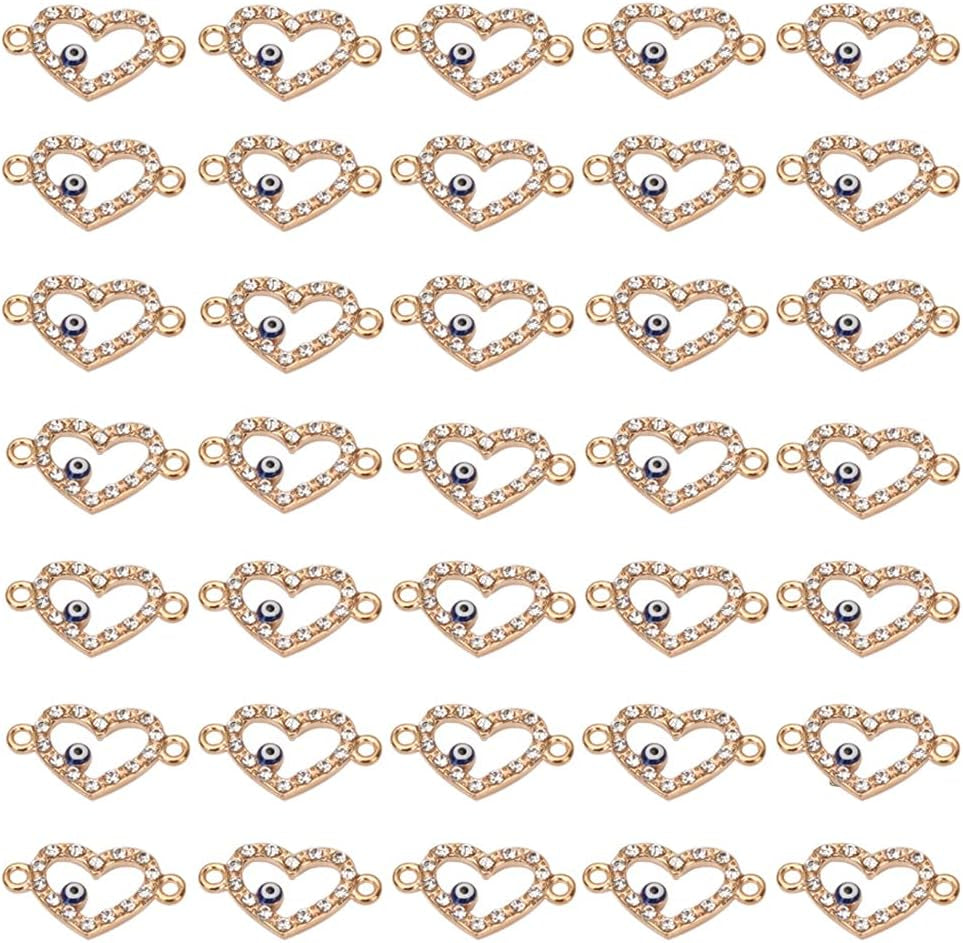 40 Pcs Evil Eye Charm Connector,Alloy Enamel Heart Shape Jewelry Pendants Decorated with White Diamond and Turquoise Double Hole Connector for DIY Bracelet Necklace Jewelry Crafts Making - WORLD TIME VISITS