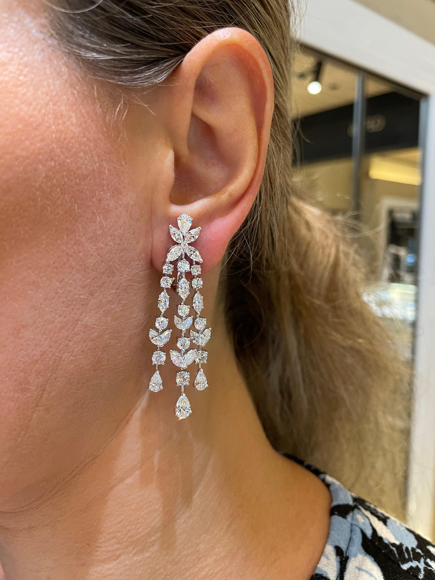 Exquisite 12.36 Carat Diamond Chandelier Earrings In 18k White Gold