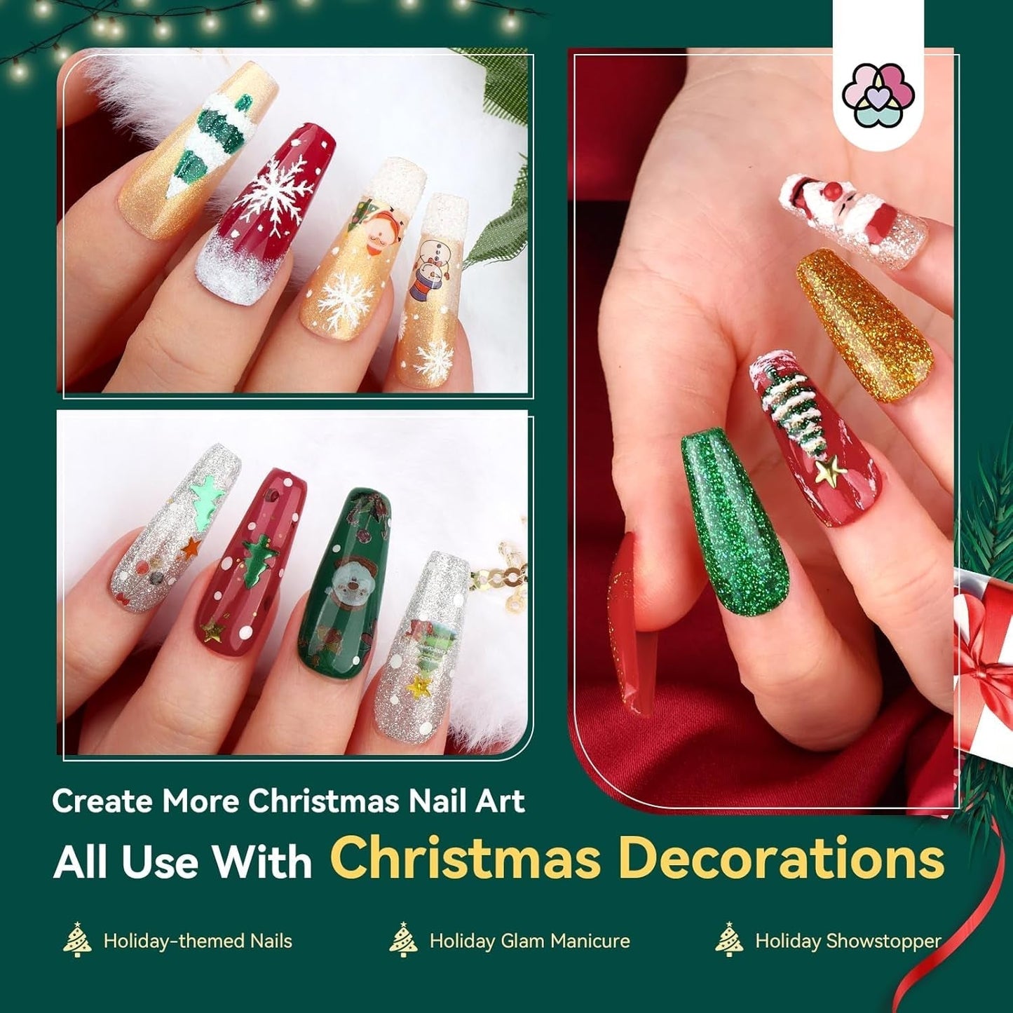 Christmas Gel Nail Polish Kit - 6 Colors Gel Nail Polish Kit with U V Light Christmas Limited Series 2.12Oz. Clear Builder Nail Gel UPF 200+ U V Protection Gloves Nail Tech Gifts
