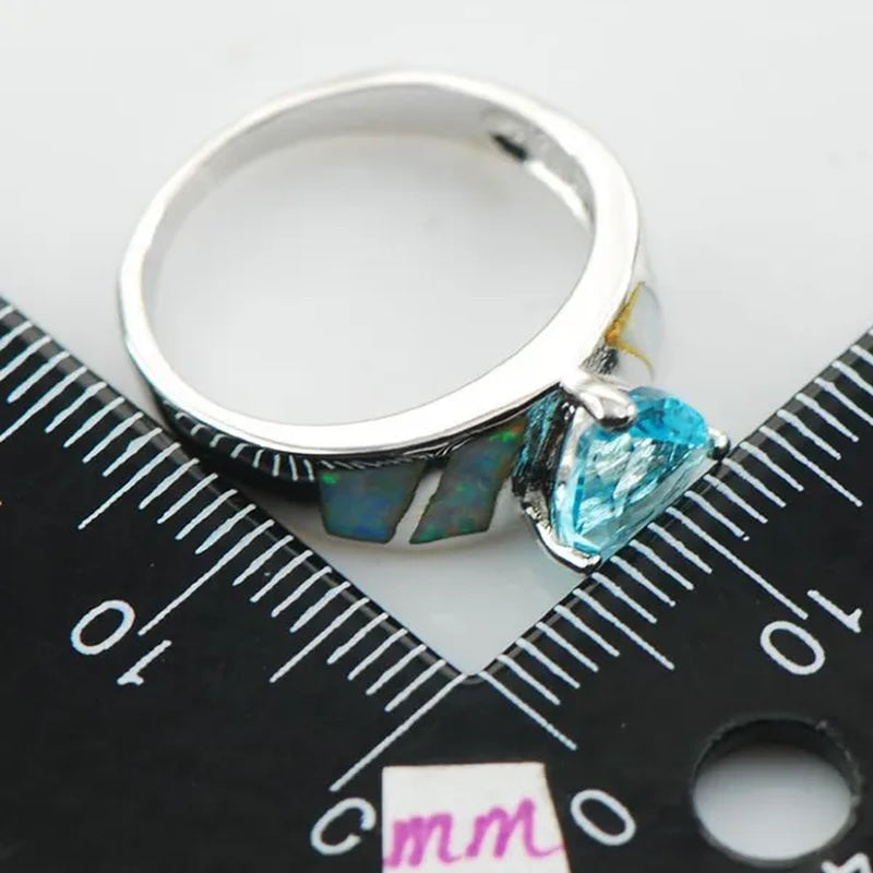 Aquamarine White Opal 925 Sterling Silver Fashion Ring Size 6 7 8 9 10 R1293