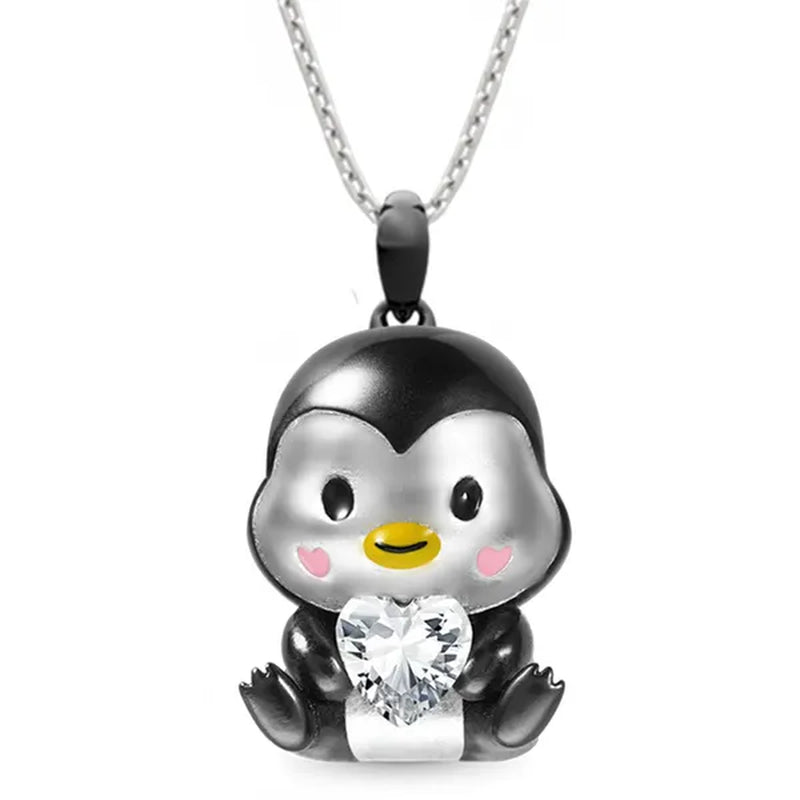 Creative Cartoon Axolotl Animal Heart Shape Diamond Crystal Pendant Necklace Exquisite Women's 925 Silver Necklace Princess Pendant Panda Snowman Necklace Engagement Wedding Accessories Party Jewelry Birthday Gift