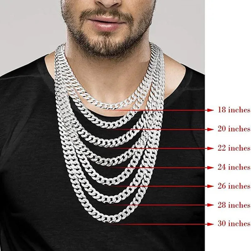 Solid 925 Sterling Silver Italian 7mm Solid Diamond-Cut Cuban Link Curb Chain Necklace for Men