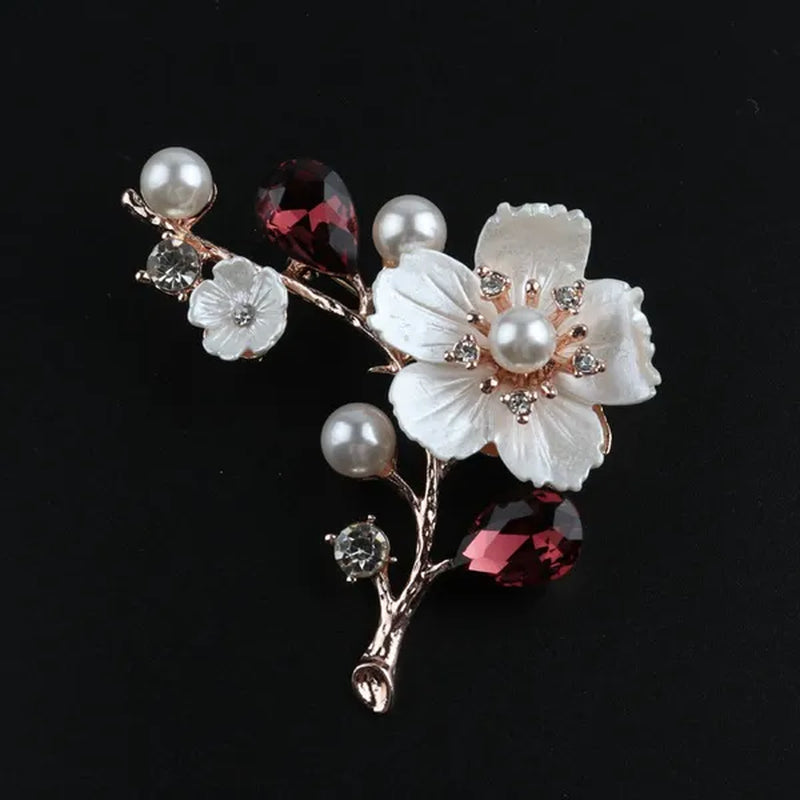 Beautiful Alloy Diamond Plum Flower Brooches for Ladies Clothing Accessories Pearl Brooch Gift