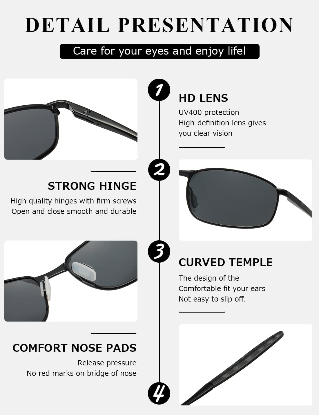 Polarized Sunglasses for Men Rectangle Metal Frame Retro Sun Glasses AE0395