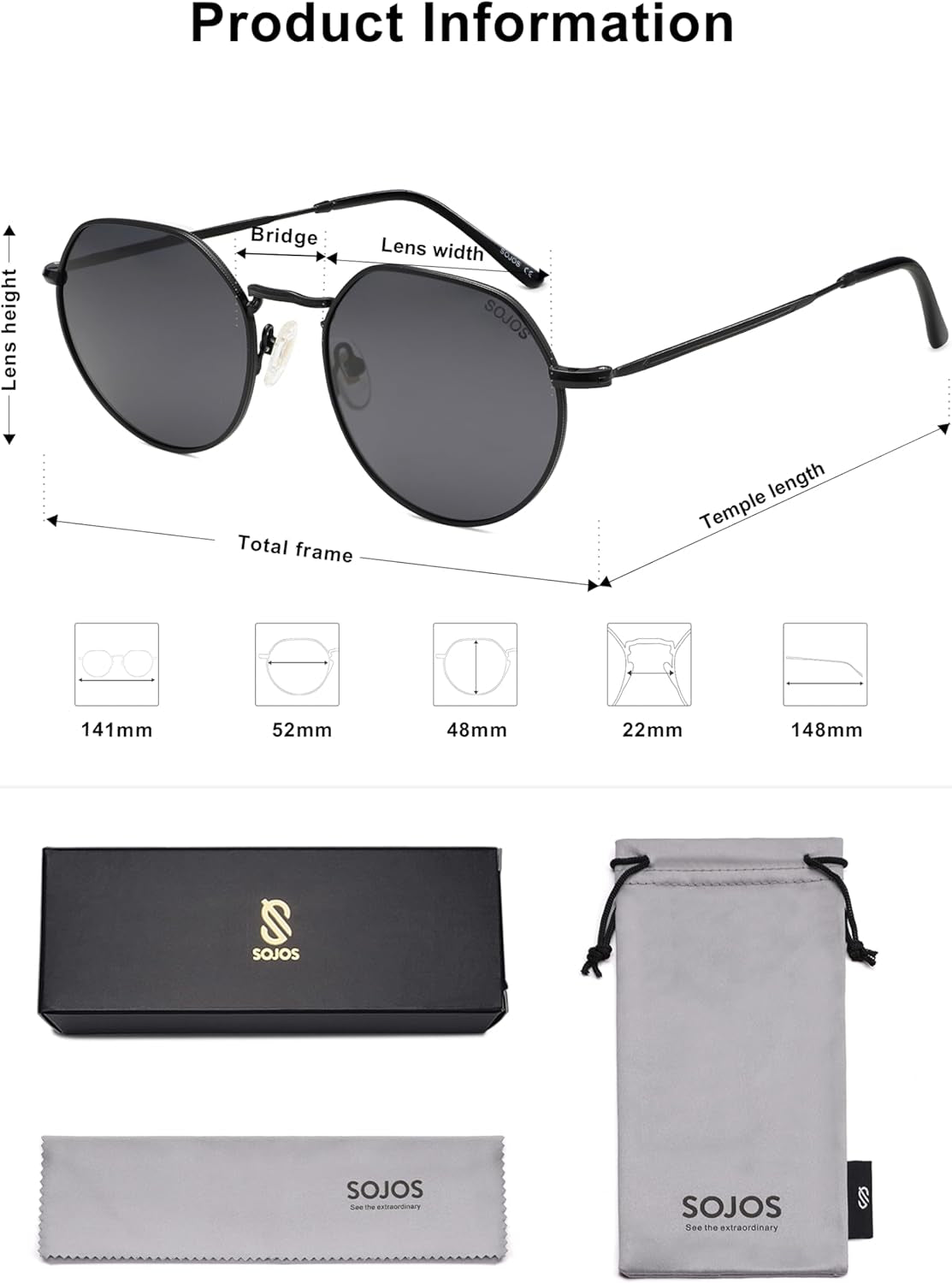 round Polygon Polarized Sunglasses for Women Men Retro Classic Vintage Panto Shades SJ1157