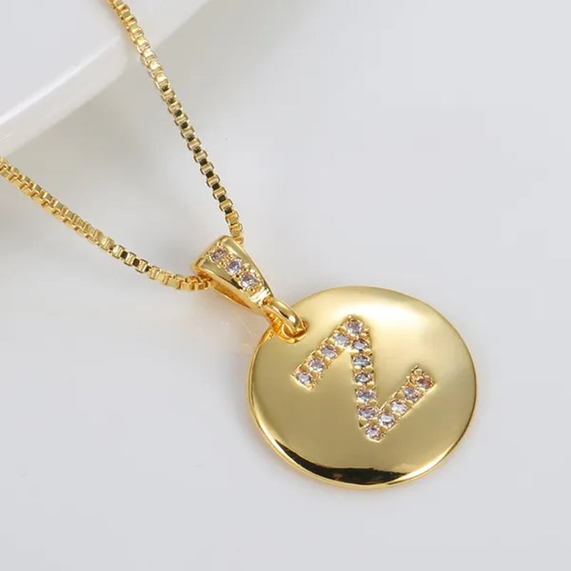 Top Quality 14k Gold Fashion Flash Diamond Exquisite Pendant Venice Box Chain Women Girls Initial Letter Necklace Gold 26 Letters Charm Necklaces Pendants Copper CZ Jewelry Personal Necklace
