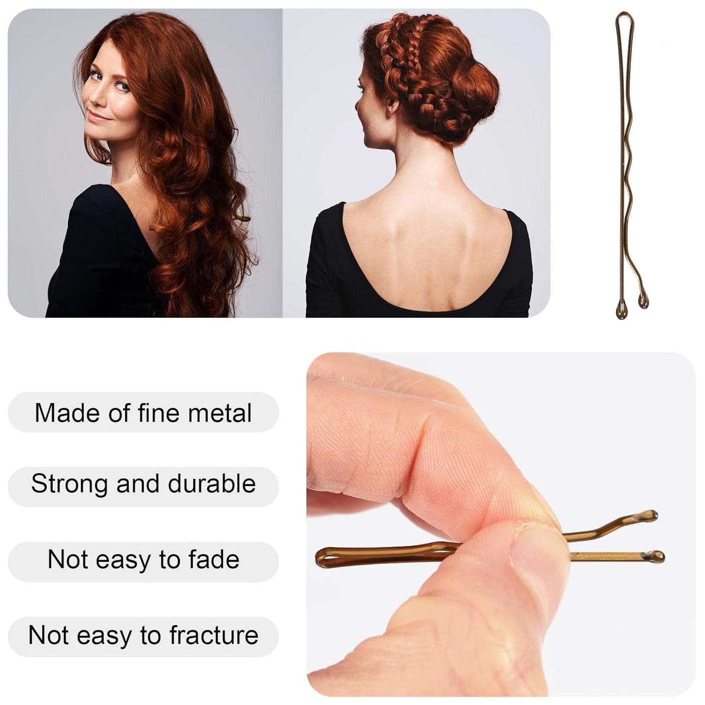 Bobby Pins 400 PCS, Small Blonde Hair Bobby Pins with Case for Girls Women, Gold Bun Pins for Thick Hair, All Hair Types, 10.5 Oz/300 G (Gold)