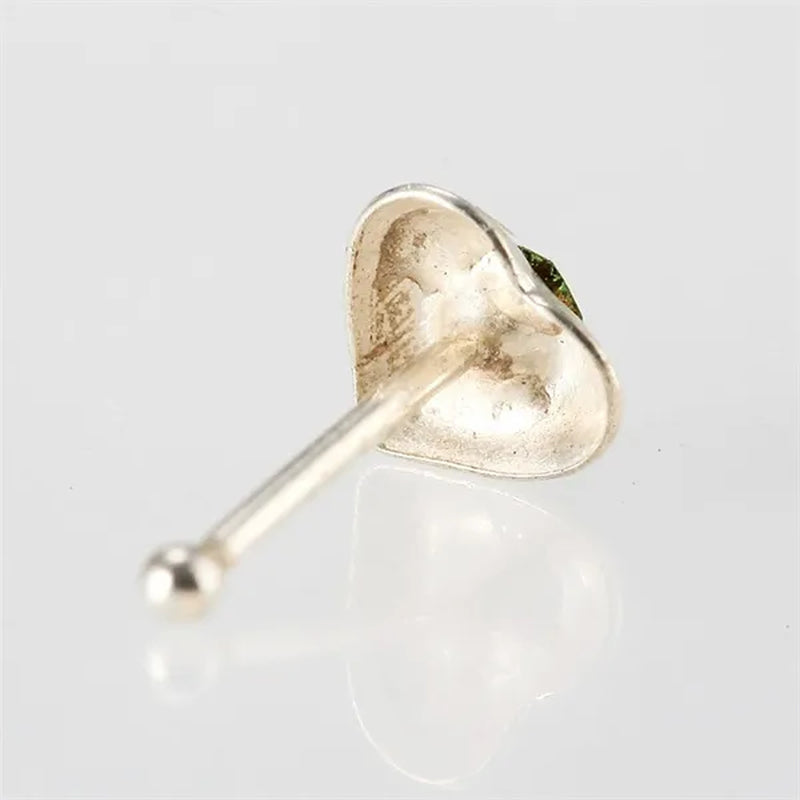 Sterling Silver Clear Crystal Heart Shape Bone Stud Pin Hoop Piercing Nose Ring Earrings
