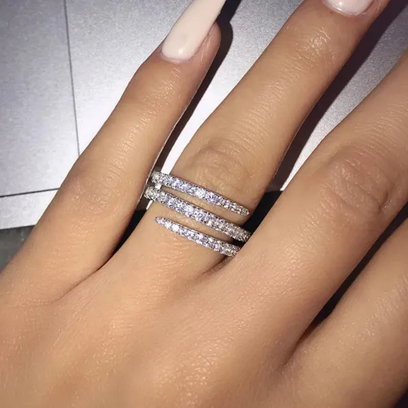 Fashion Jewelry 925 Sterling Silver Diamond Three circles Ring Size 6-10
