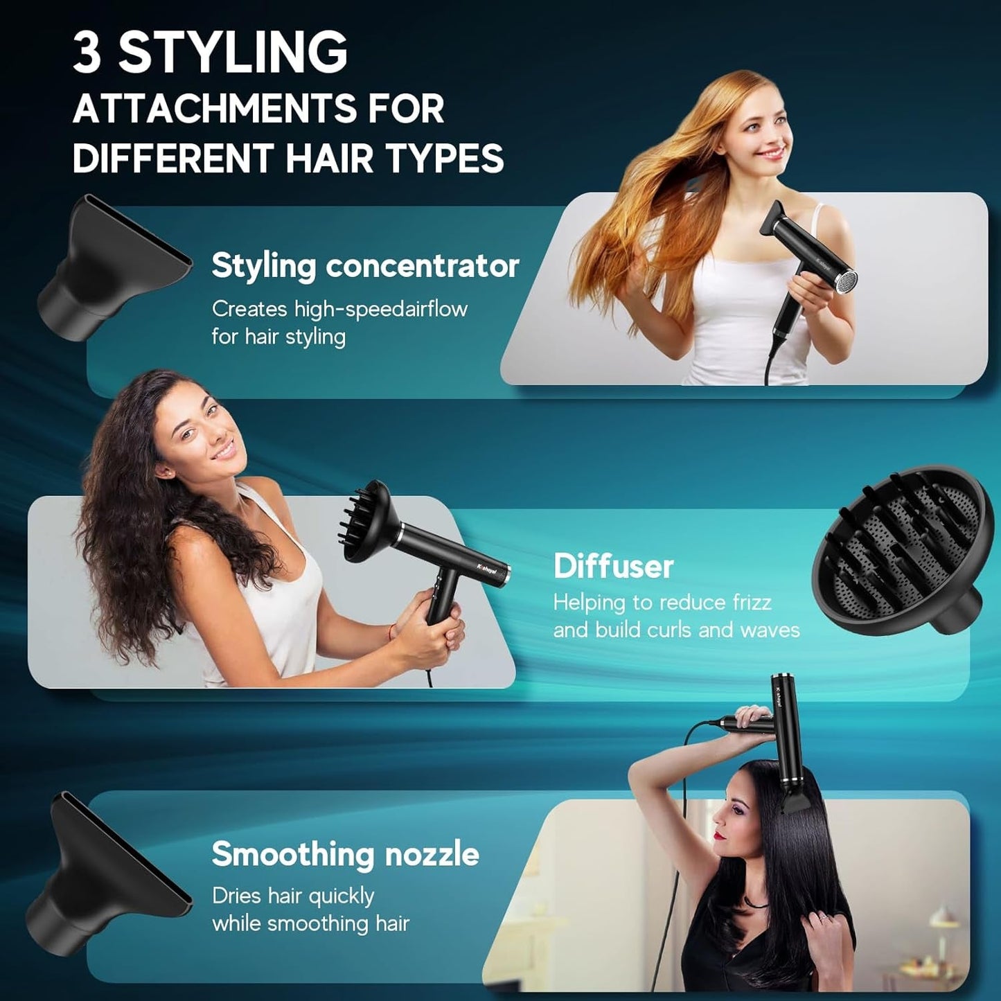 Professional High Speed Hair Dryer, Ionic Hair Dryer 110,000 RPM Brushless Motor for Fast Drying,1600W Low Noise Blow Dryer, Portable Hair Dryer for Travel Home Gift (Black)