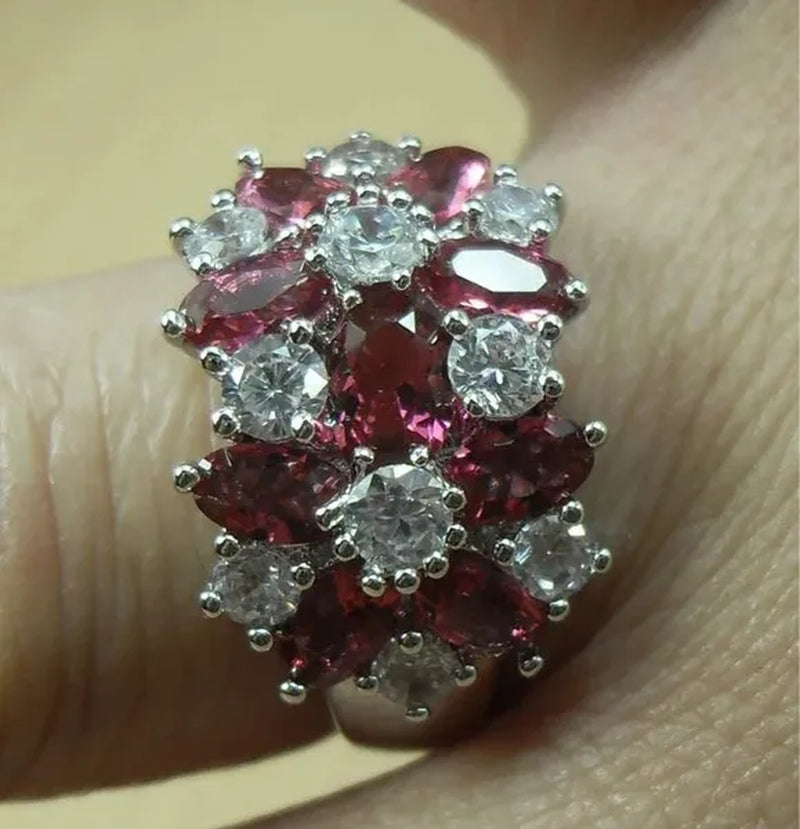 5-Color Natural 6.69CT White/Alexandrite/Sapphire/Ruby/Emerald Diamond 14K White Gold Wedding Ring Size 6-10