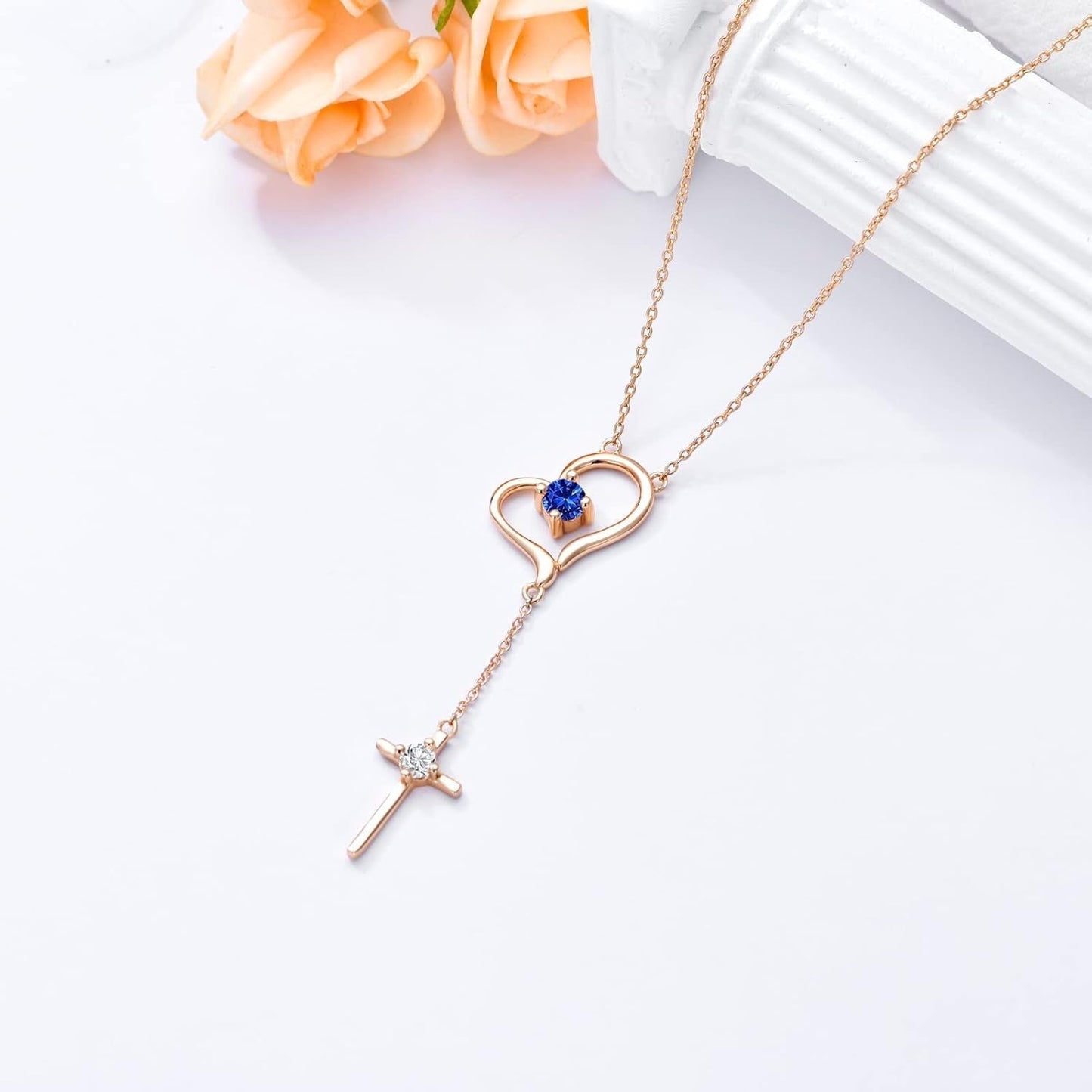Mother'S Day Gifts Moissanite Heart Necklace for Women S925 Sterling Silver Rose Gold Plated Cross Necklaces with Birthstone for Mom Girlfriend Sisters, Moissanite-Diamond-Heart-Cross-Pendant,9