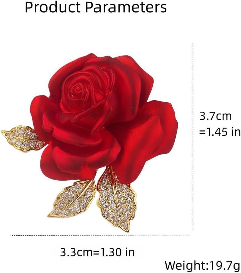 Enamel Rose Flower Brooch Pin for Women Girls Gold Plated Elegant Crystal Red Creative 3D Floral Dainty Dress Accessories Valentine Mother Birthday Jewelry
