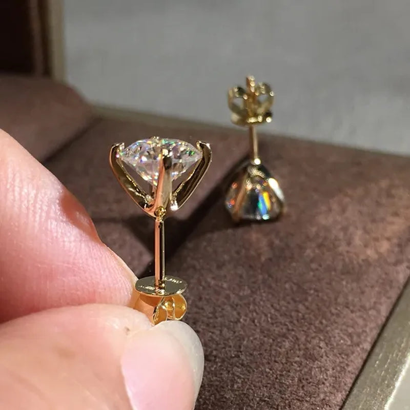 Fashion Gold Color 1ct Round Cut Moissanite White Diamond Stud Earrings (Gold,Silver)