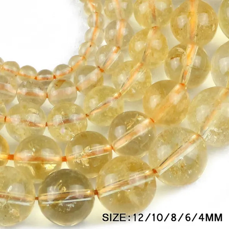 Citrine Beads Natural Crystal Stone Top Quality Yellow Creastly Round Loose Beads Ball 4/6/8/10/12MM Jewelry Bracelet Making DIY